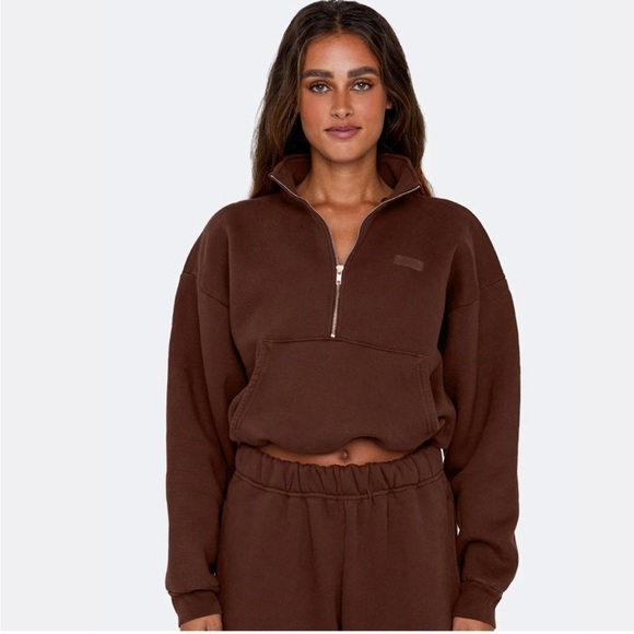 SET Active Tops - SET Active Chocolate Brown Half-Zip Sweatshirt